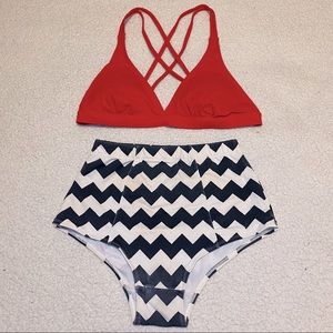 Red and Chevron Bikini Set